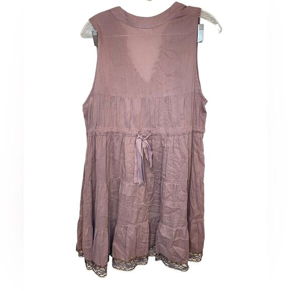 FREE PEOPLE Vintage Tiered Mauve Mini Dress Embroidered Sequins Size Small EUC - Picture 7 of 13